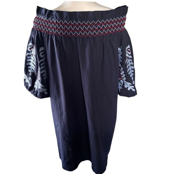 Rebellion Navy Blue Embroidered Off-Shoulder Mini Dress | EUC | S - Picture 6 of 9